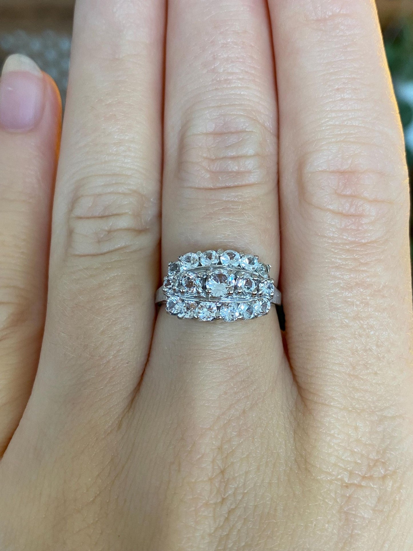 Vintage Solid 14k White Gold Clear Spinel Ring - Size 5.75