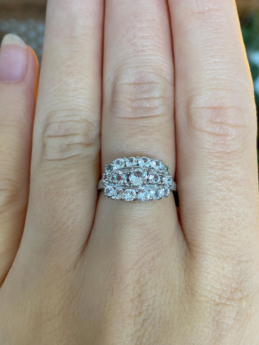 Vintage Solid 14k White Gold Clear Spinel Ring - Size 5.75