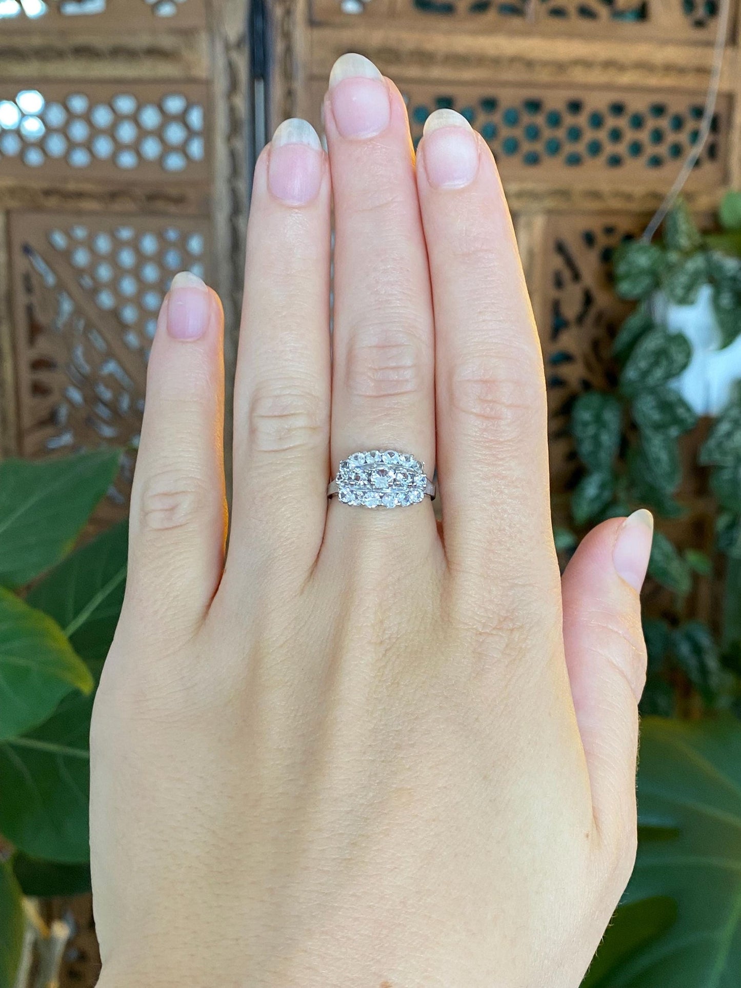 Vintage Solid 14k White Gold Clear Spinel Ring - Size 5.75