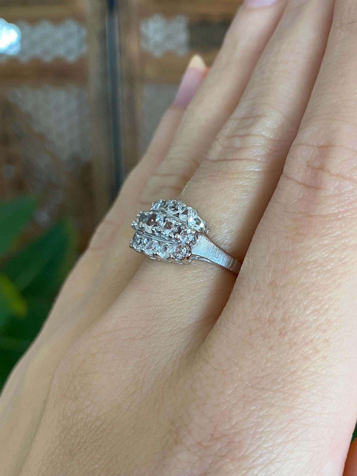 Vintage Solid 14k White Gold Clear Spinel Ring - Size 5.75