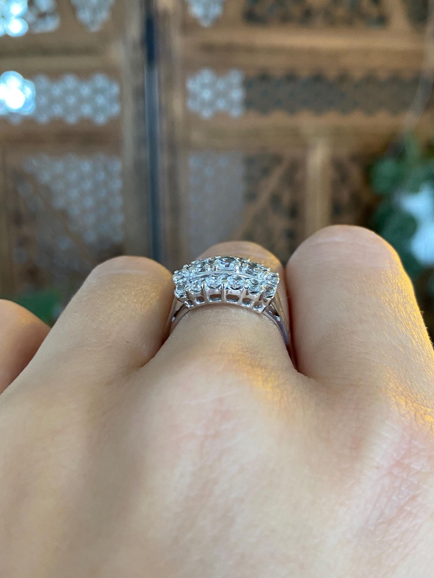 Vintage Solid 14k White Gold Clear Spinel Ring - Size 5.75