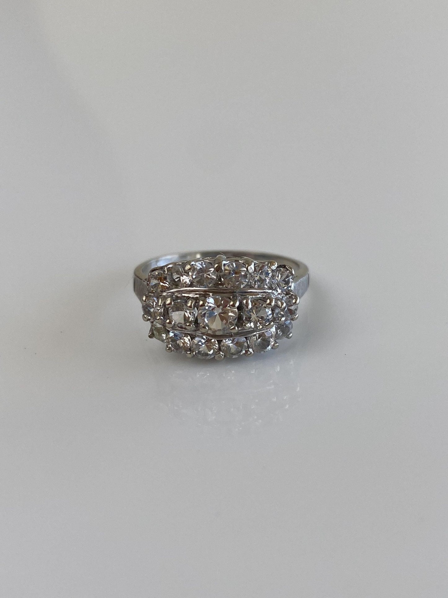 Vintage Solid 14k White Gold Clear Spinel Ring - Size 5.75
