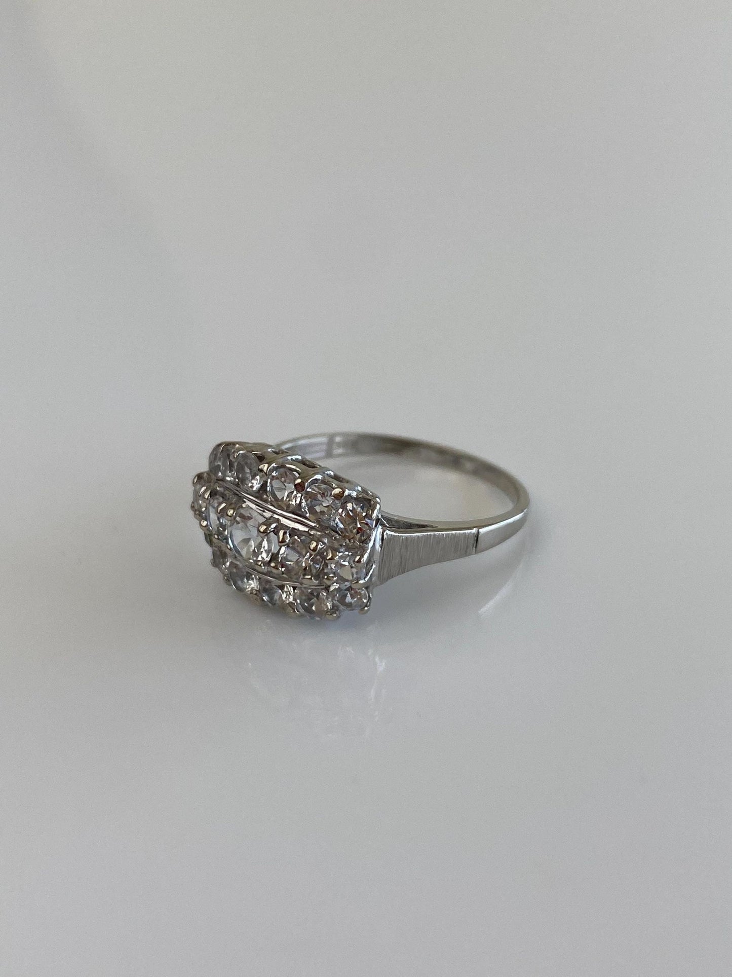 Vintage Solid 14k White Gold Clear Spinel Ring - Size 5.75