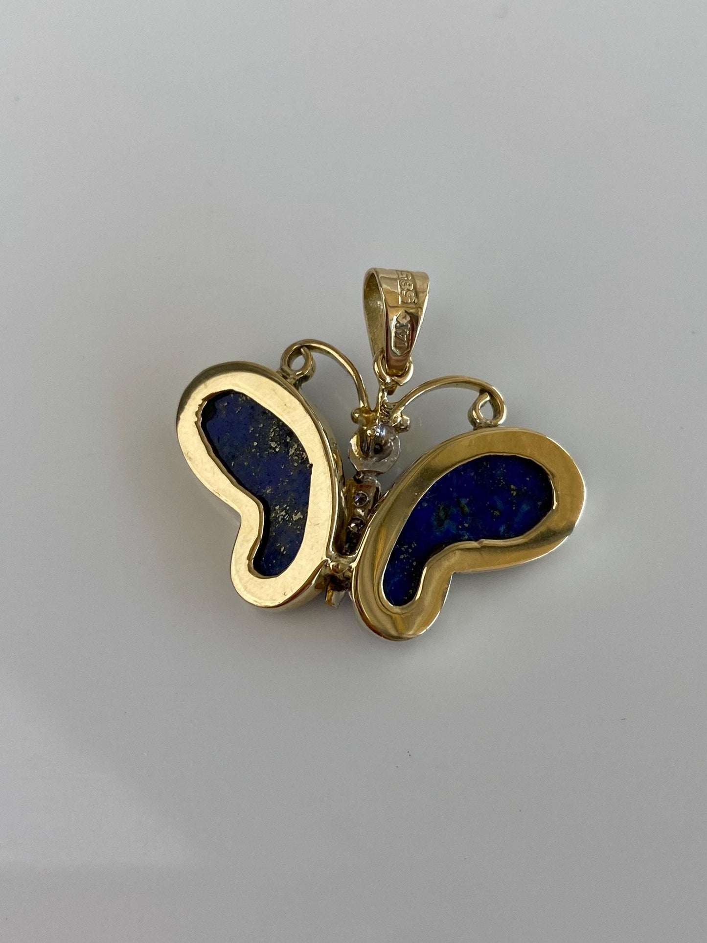 Vintage Solid 14k White & Yellow Gold Diamond Blue Lapis Butterfly Charm