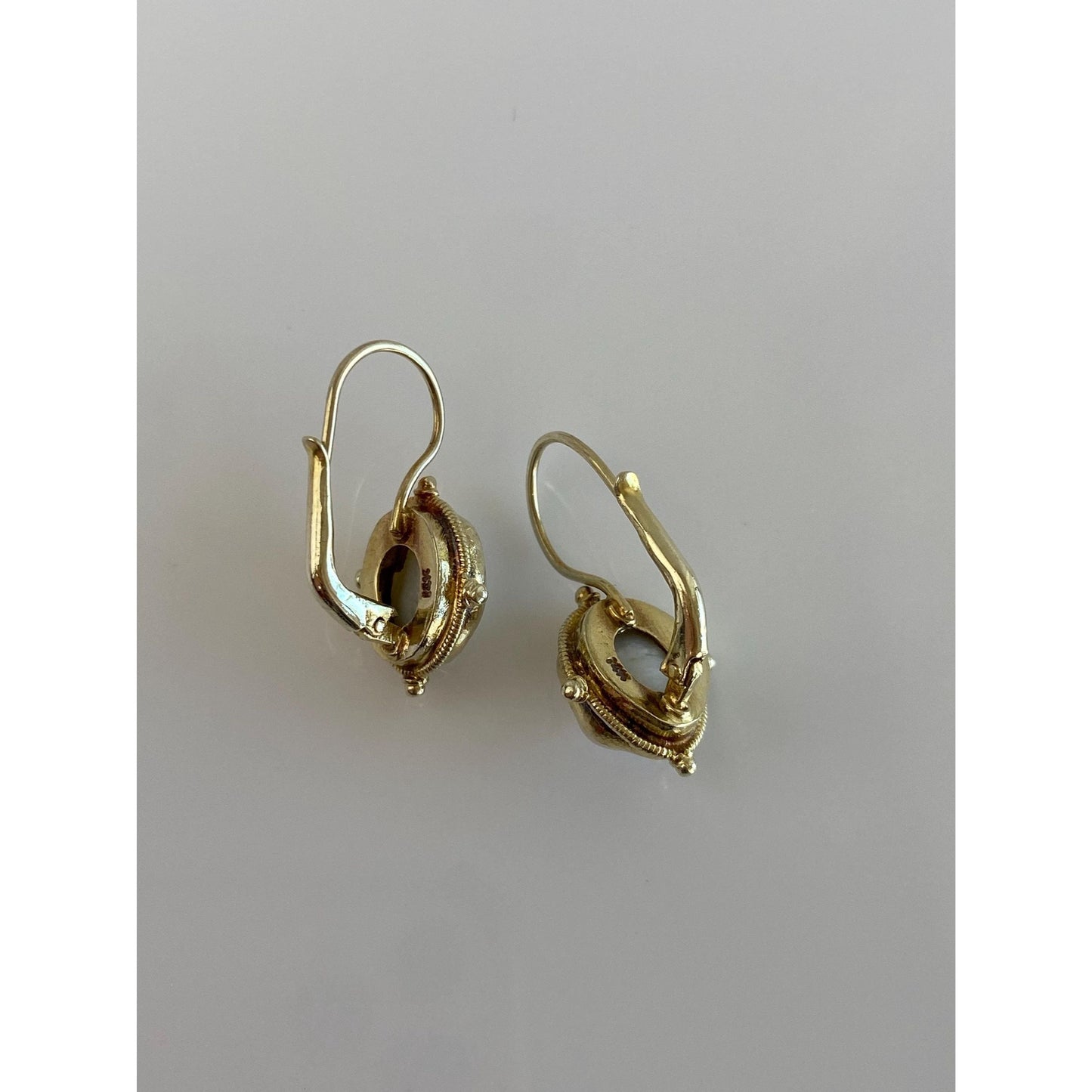Vintage Solid 14k Yellow Gold Freeform Pearl Drop Earrings