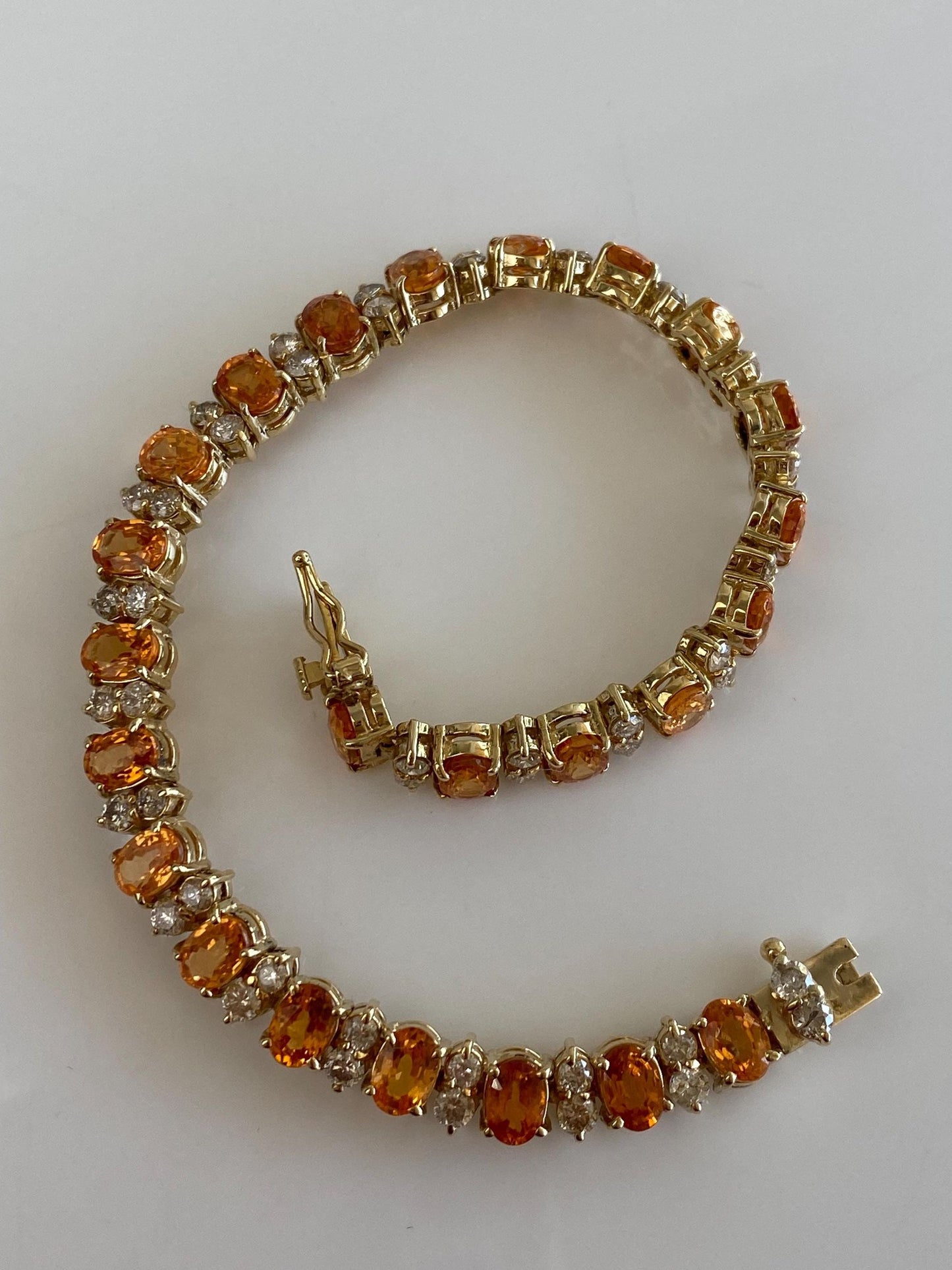 Vintage Solid 14k Yellow Gold Diamond Citrine Link Bracelet - 7.25 Inches