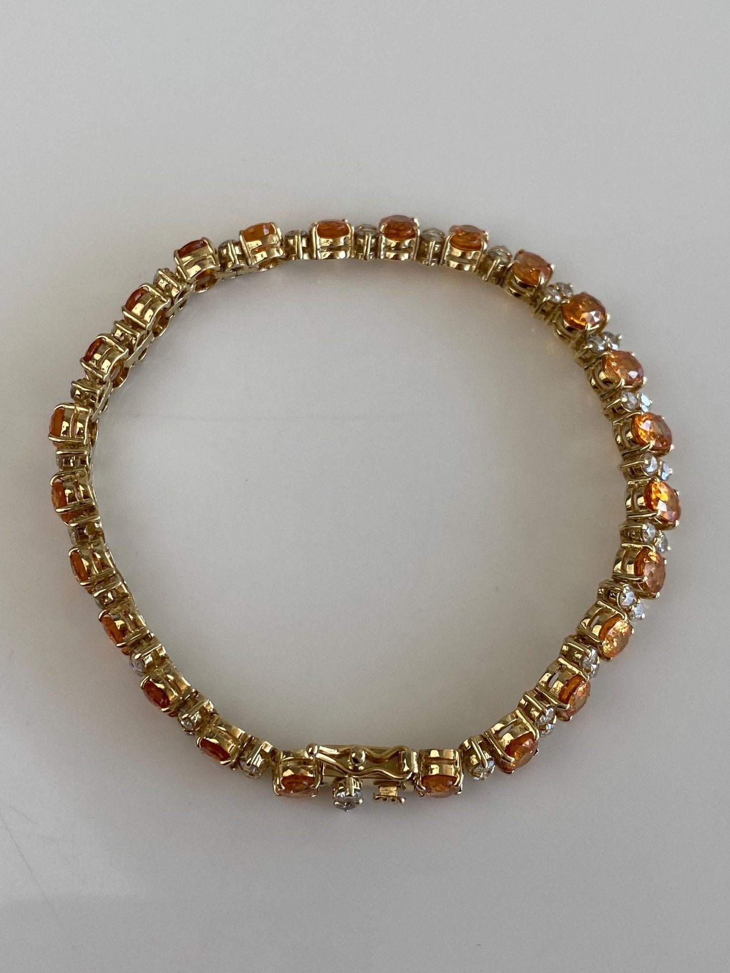 Vintage Solid 14k Yellow Gold Diamond Citrine Link Bracelet - 7.25 Inches