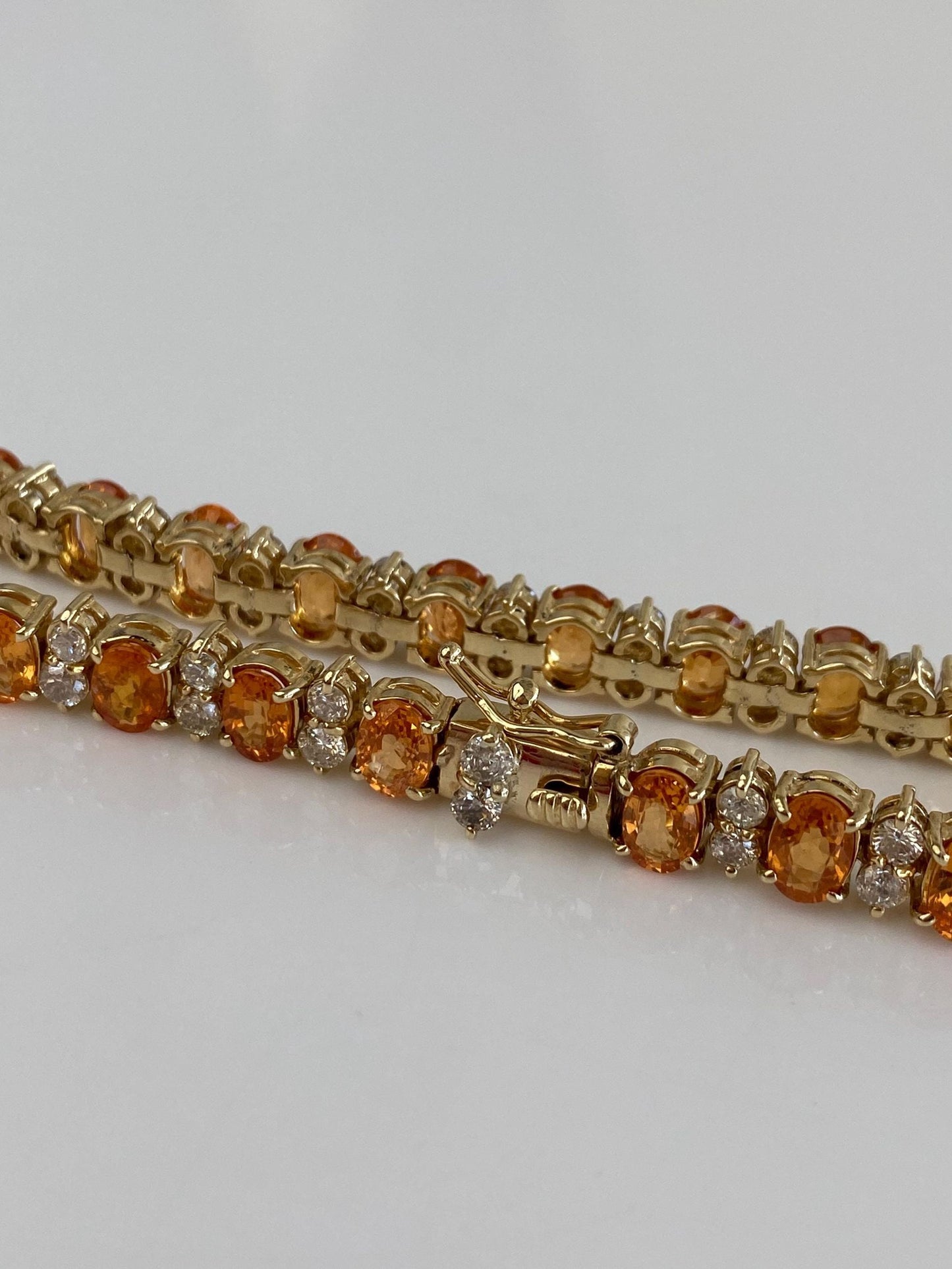 Vintage Solid 14k Yellow Gold Diamond Citrine Link Bracelet - 7.25 Inches