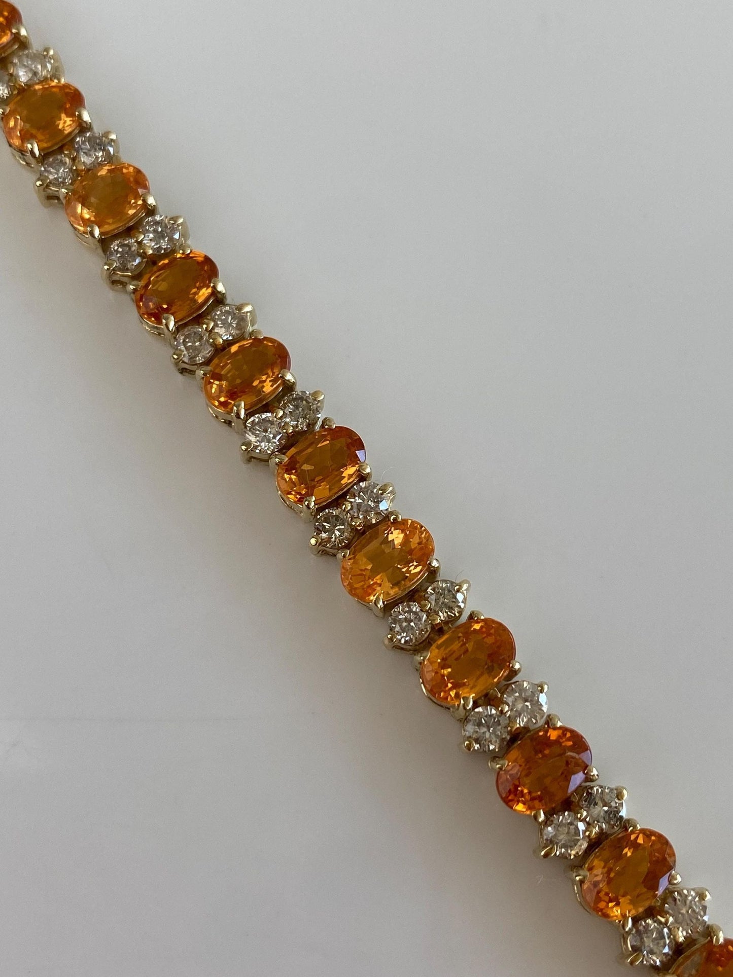 Vintage Solid 14k Yellow Gold Diamond Citrine Link Bracelet - 7.25 Inches