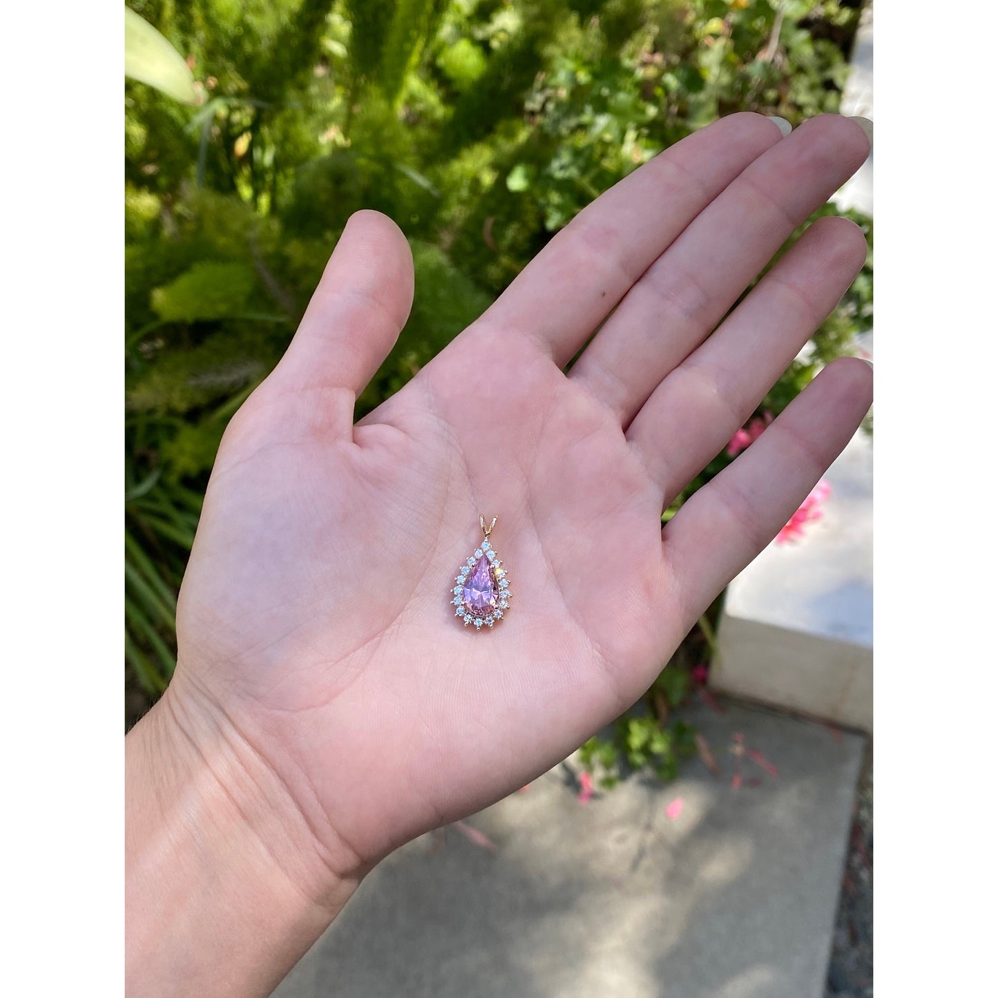 Vintage Solid 14k Yellow Gold Pink & Clear Cubic Zirconia Halo Charm