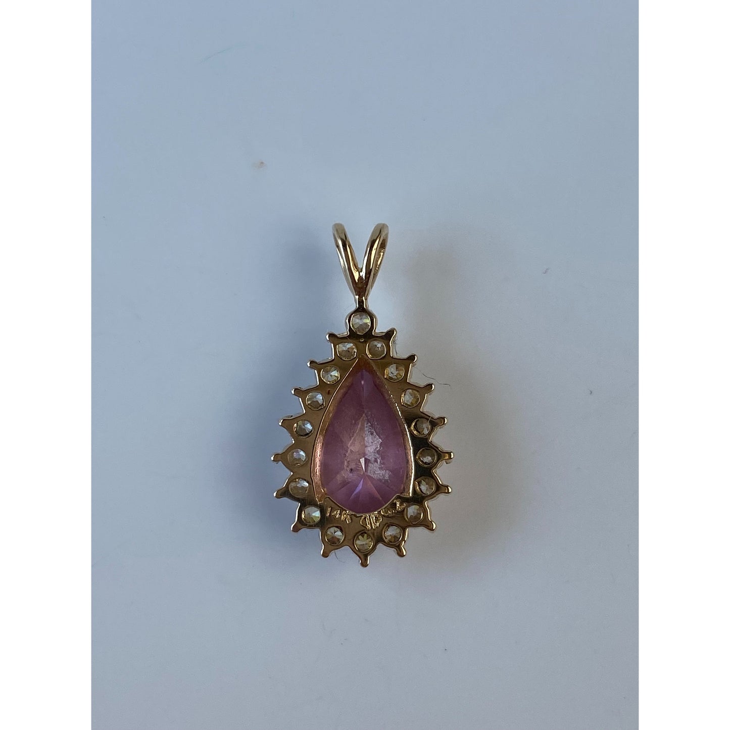 Vintage Solid 14k Yellow Gold Pink & Clear Cubic Zirconia Halo Charm