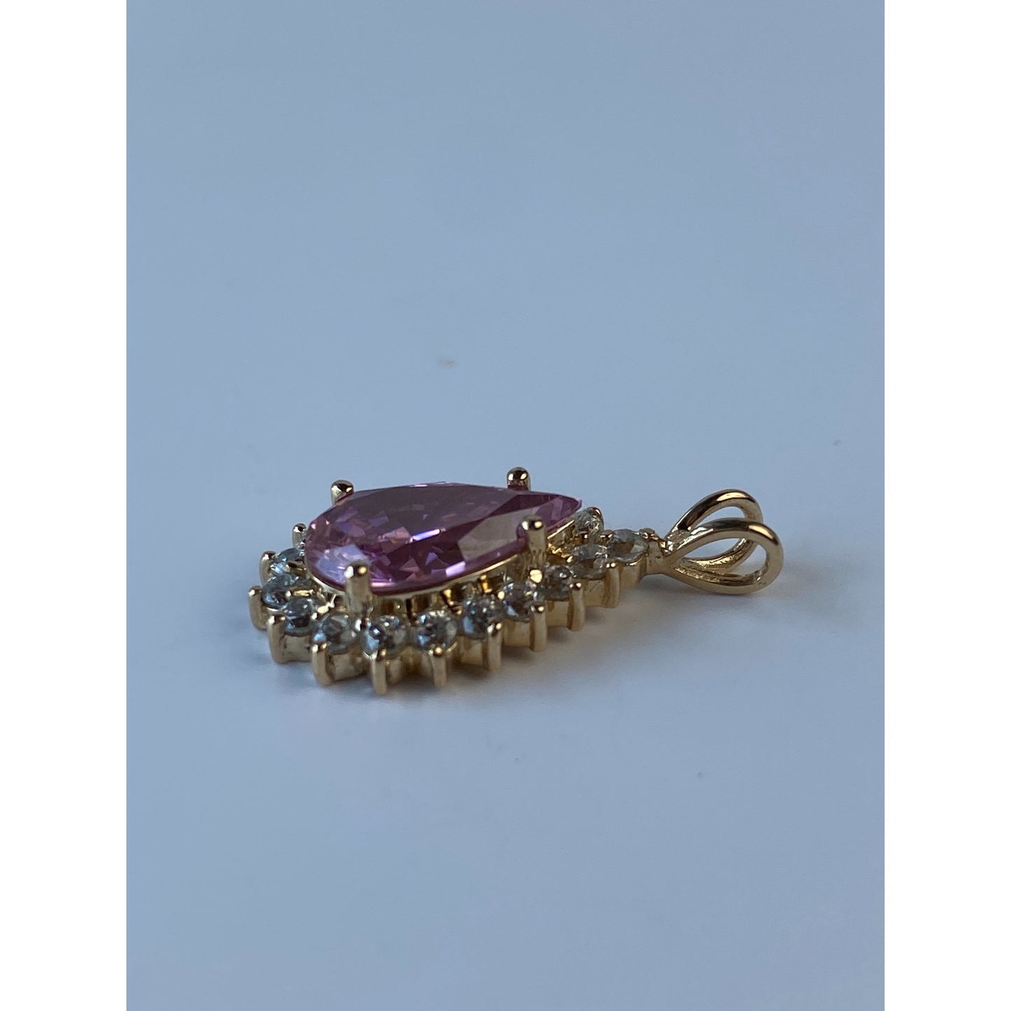Vintage Solid 14k Yellow Gold Pink & Clear Cubic Zirconia Halo Charm