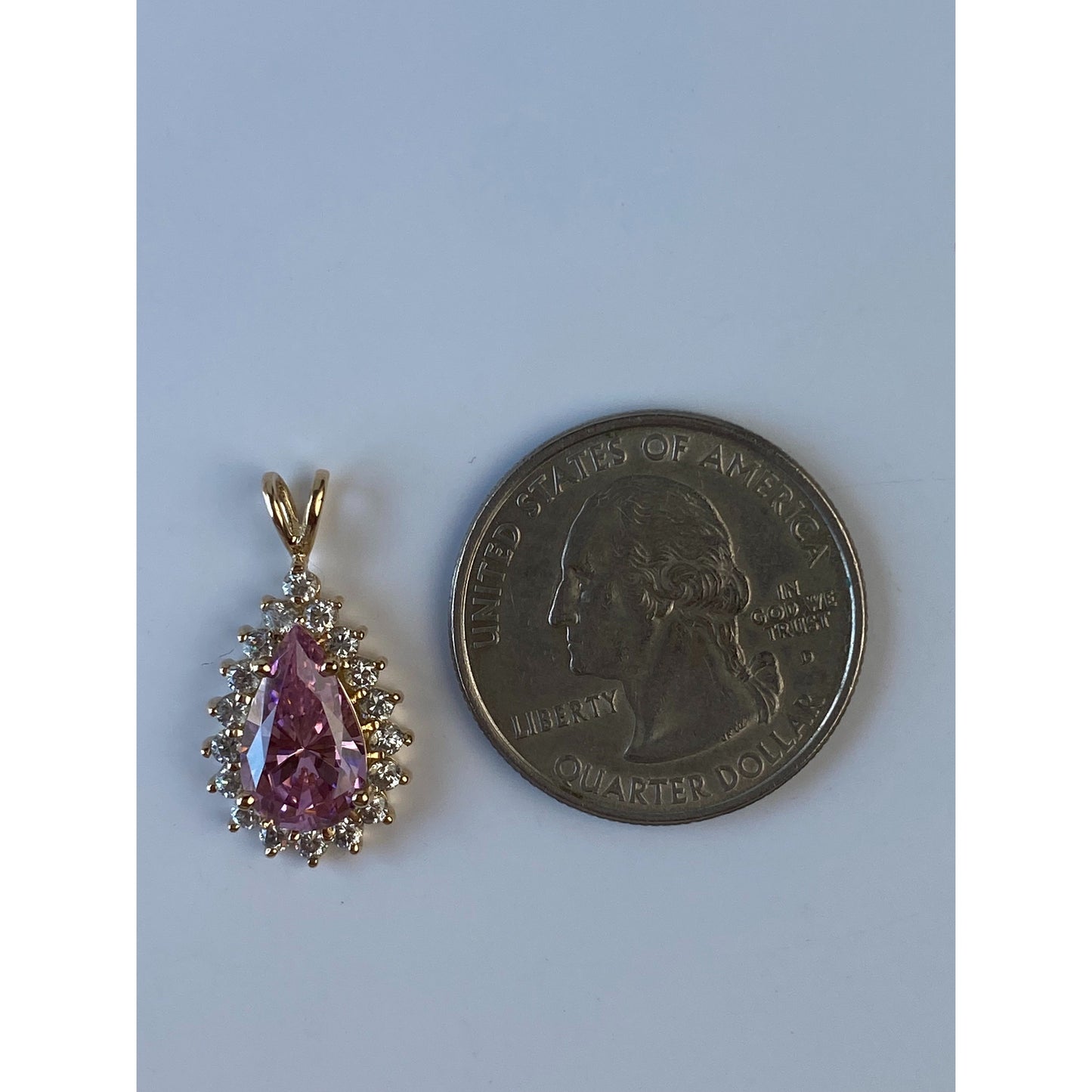 Vintage Solid 14k Yellow Gold Pink & Clear Cubic Zirconia Halo Charm