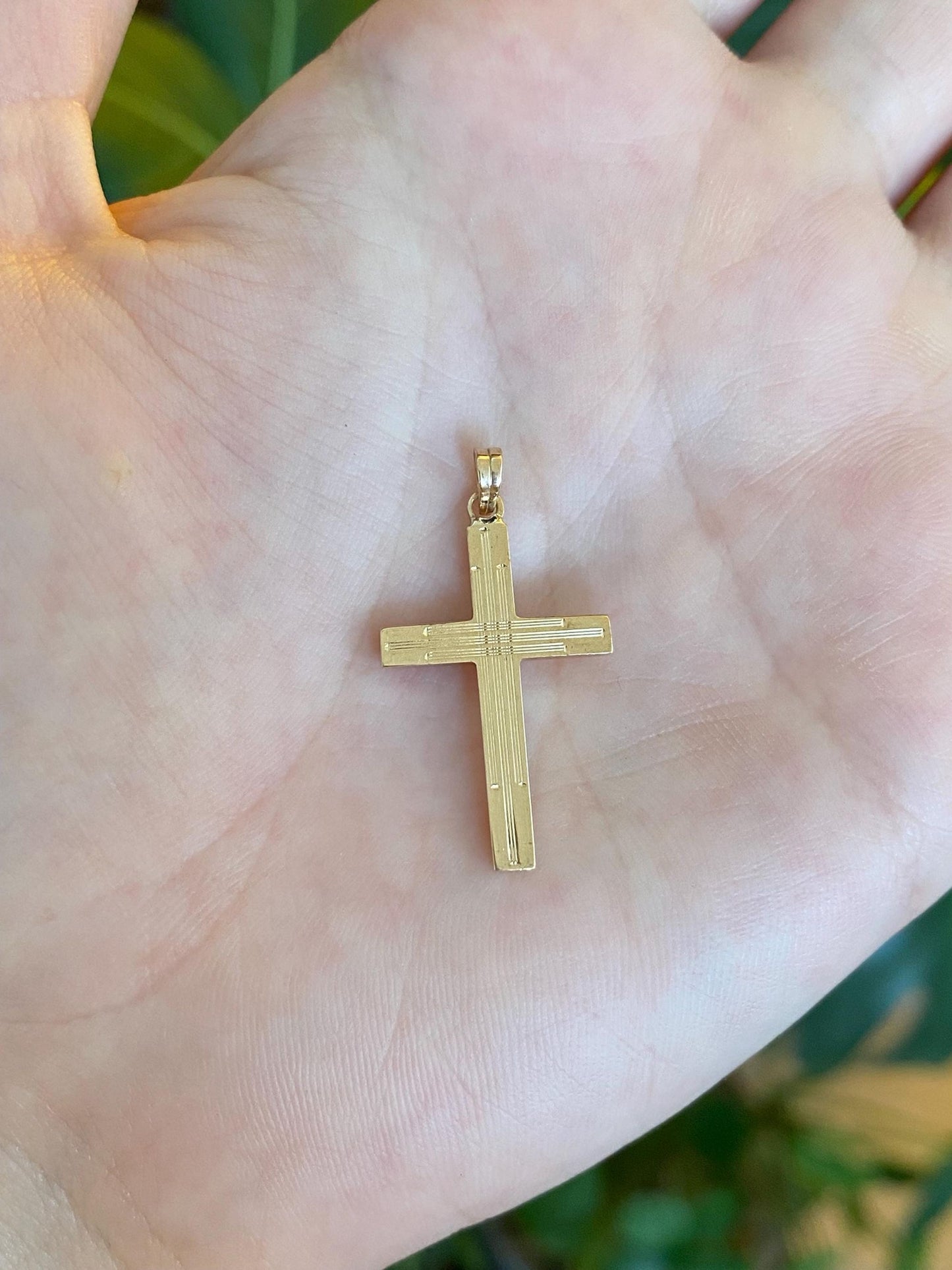 Vintage 14k Yellow Gold Lined Cross Charm