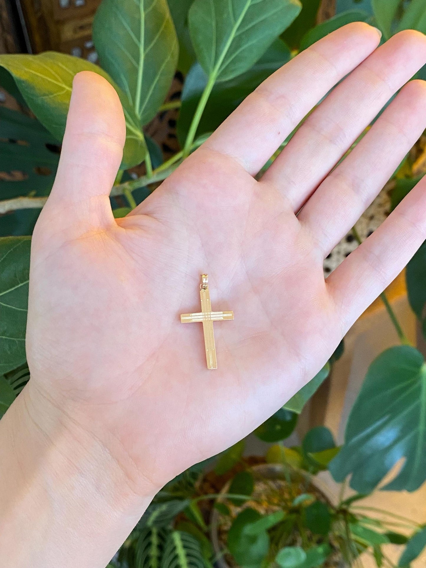 Vintage 14k Yellow Gold Lined Cross Charm