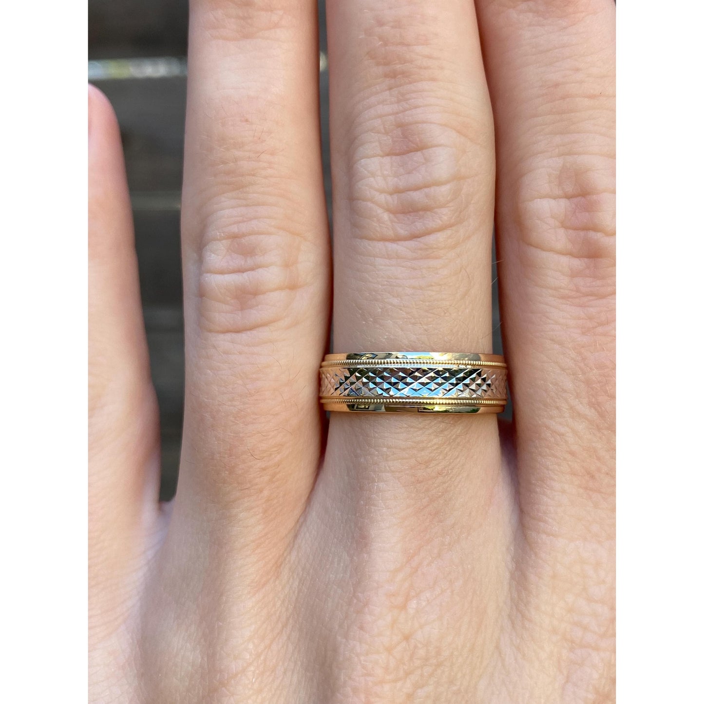 Vintage Solid 10k White & Yellow Gold Studded Texture Ring Band - Size 7