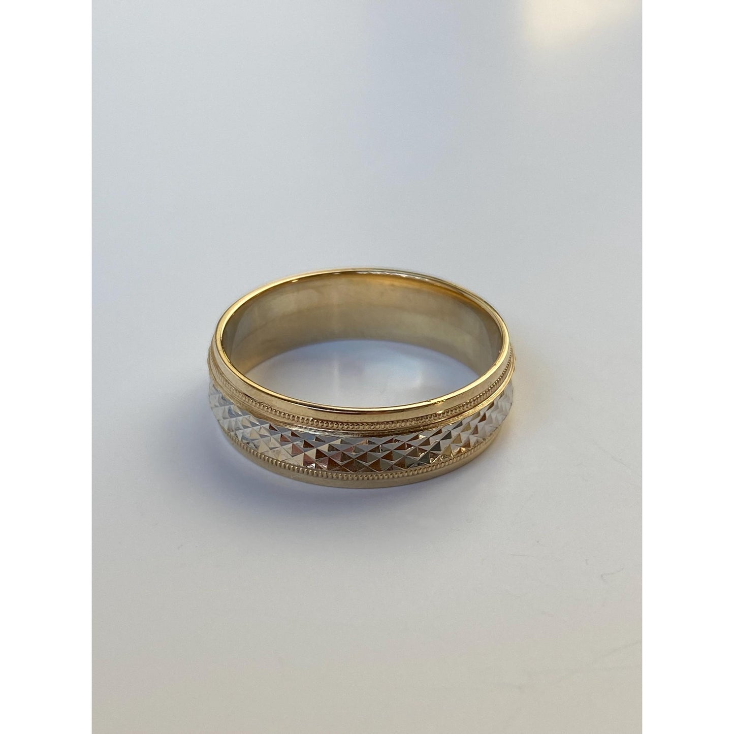 Vintage Solid 10k White & Yellow Gold Studded Texture Ring Band - Size 7