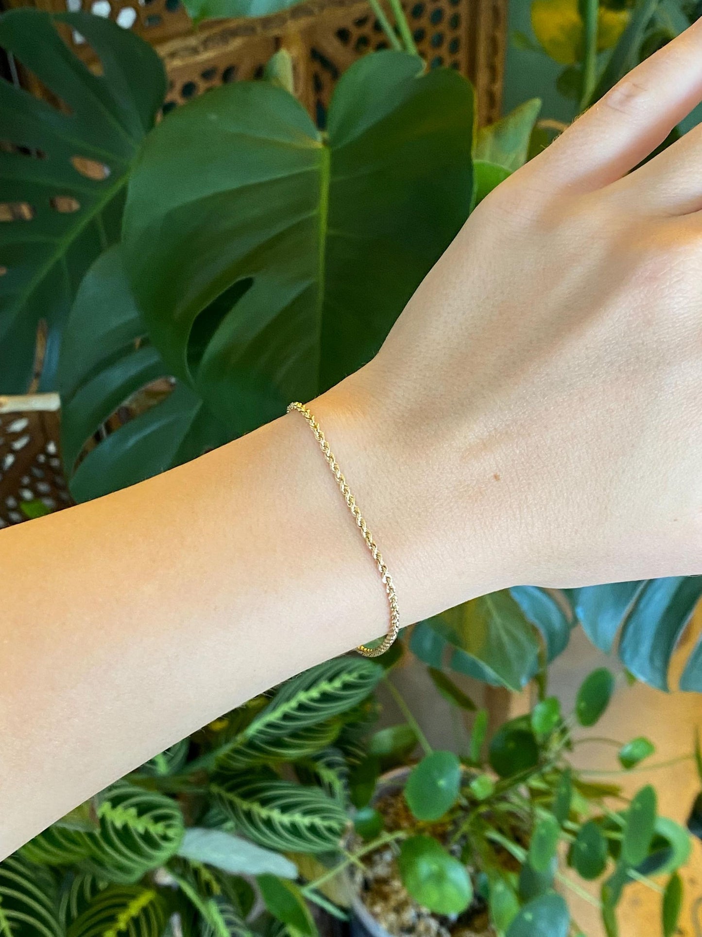 Vintage Solid 14k Yellow Gold Rope Chain Bracelet - 7 inches