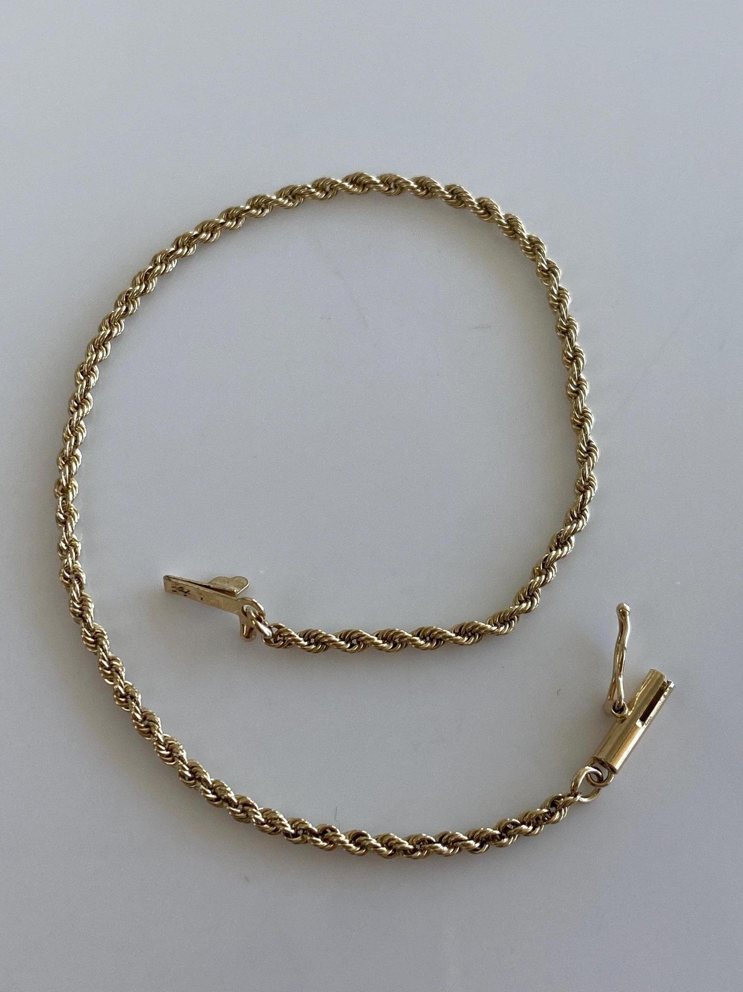 Vintage Solid 14k Yellow Gold Rope Chain Bracelet - 7 inches