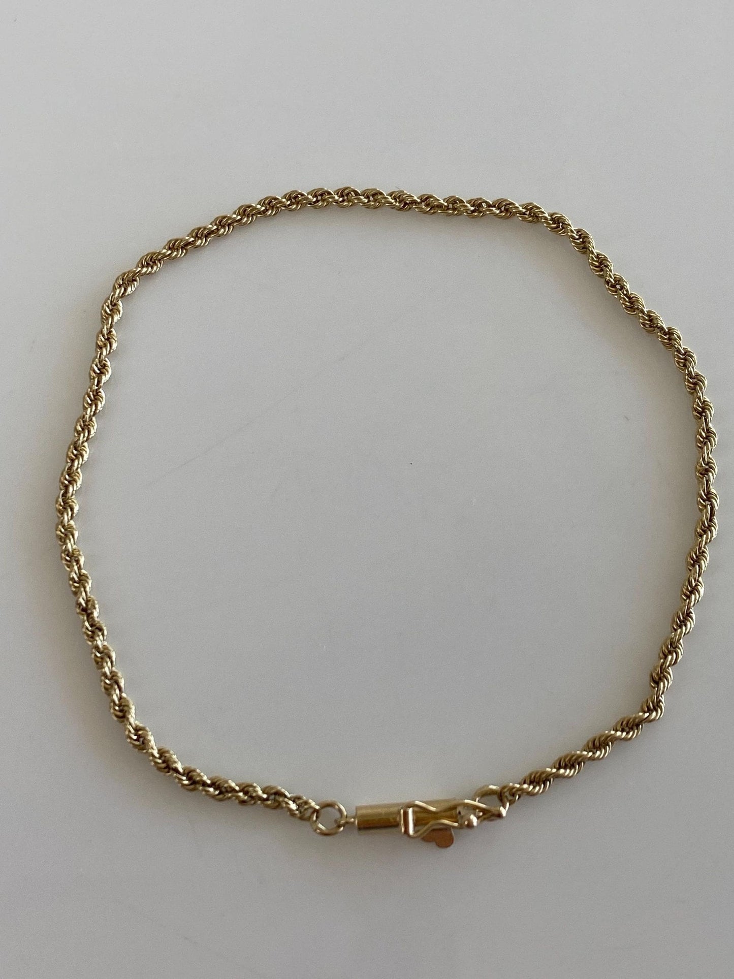 Vintage Solid 14k Yellow Gold Rope Chain Bracelet - 7 inches