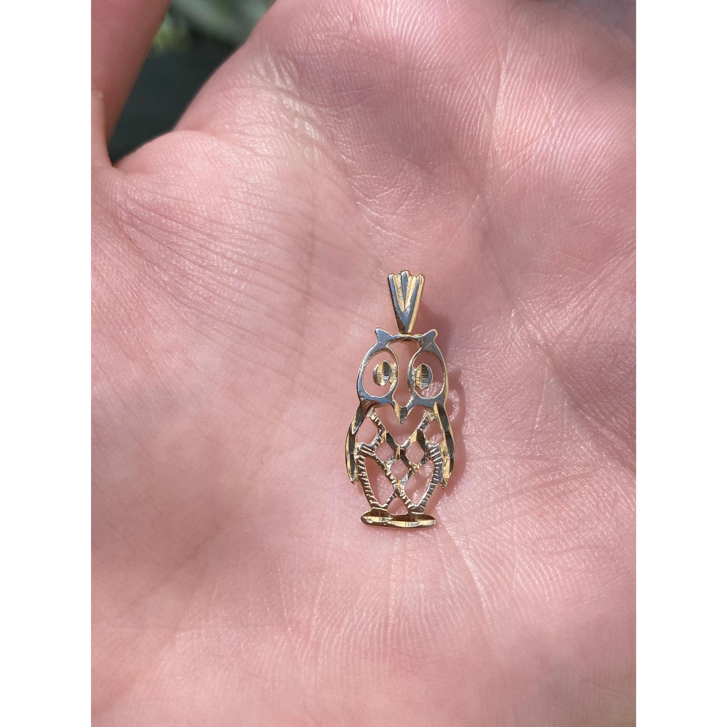 Vintage Solid 14k Yellow Gold Diamond Cut Owl Charm