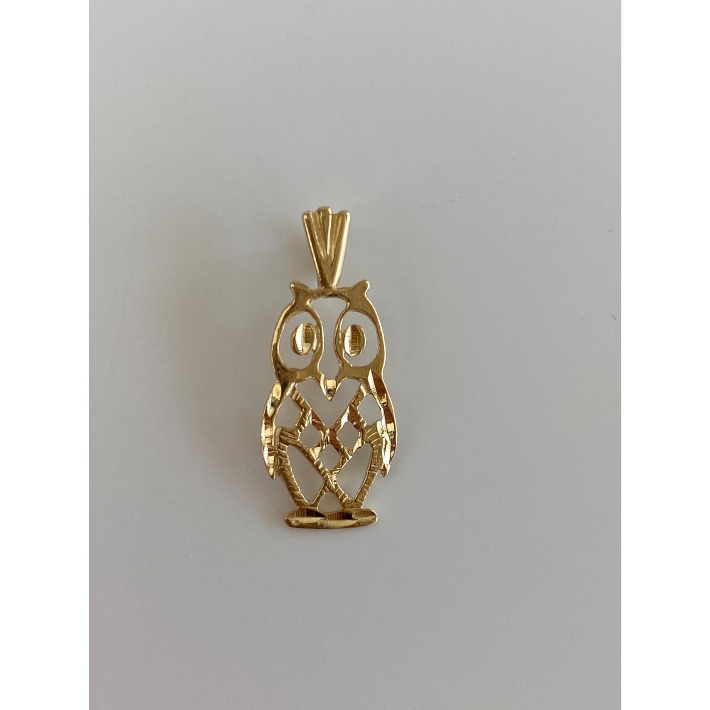 Vintage Solid 14k Yellow Gold Diamond Cut Owl Charm