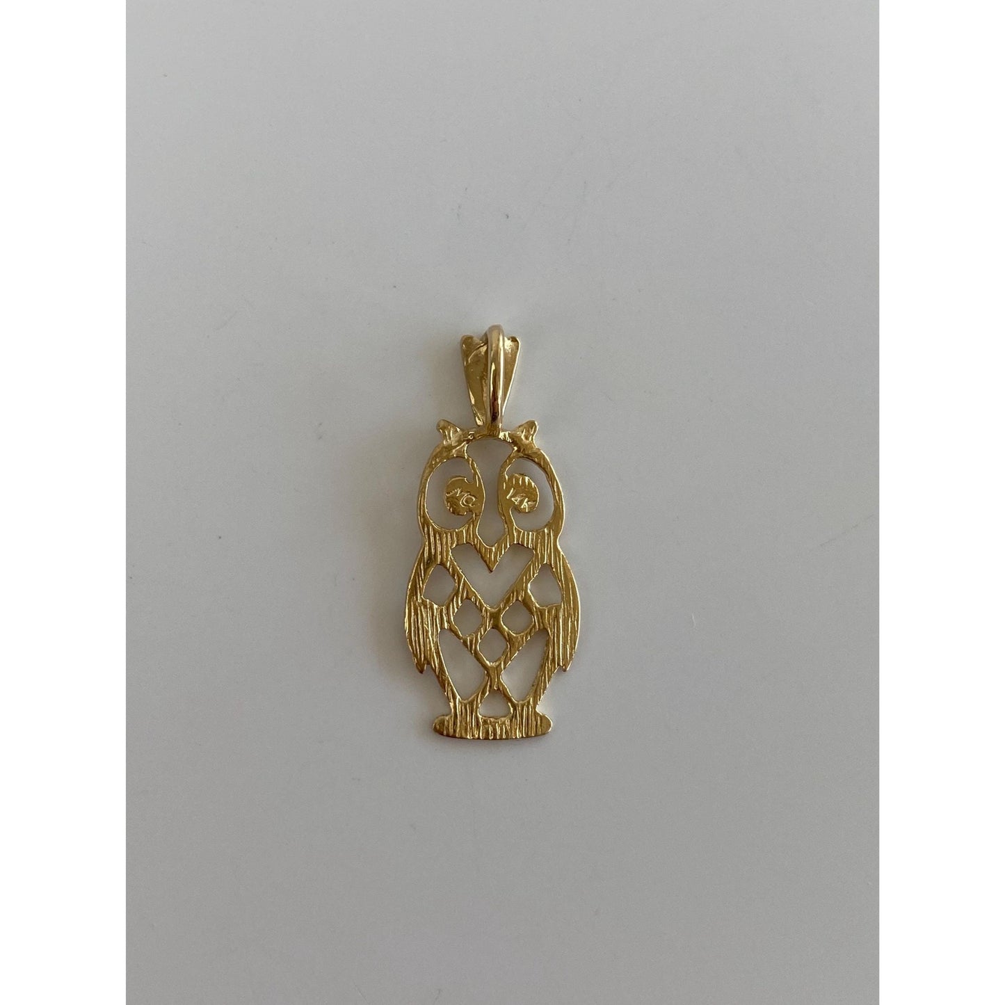 Vintage Solid 14k Yellow Gold Diamond Cut Owl Charm