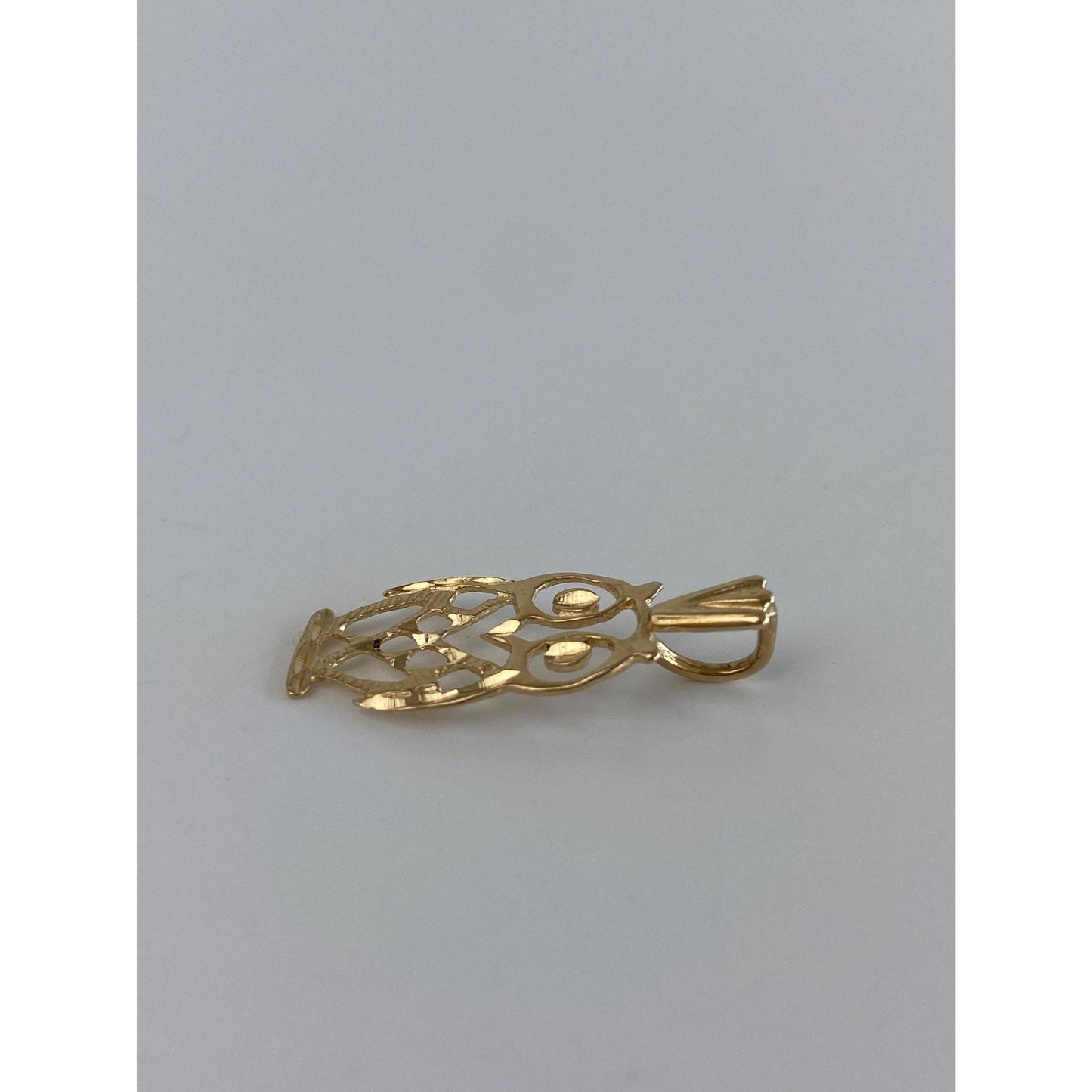Vintage Solid 14k Yellow Gold Diamond Cut Owl Charm