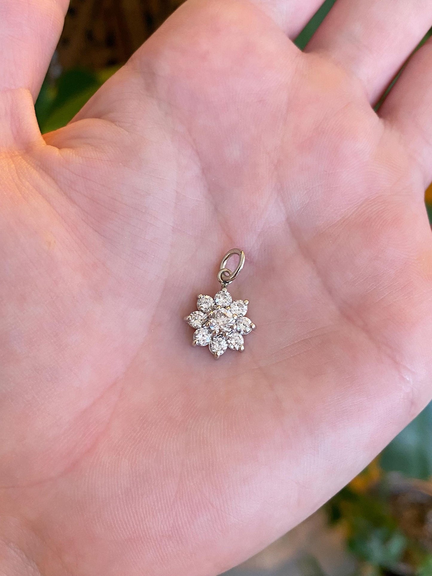 Vintage Solid 14k White Gold Diamond Flower Charm