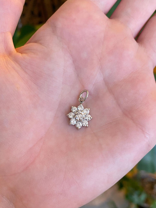 Vintage Solid 14k White Gold Diamond Flower Charm