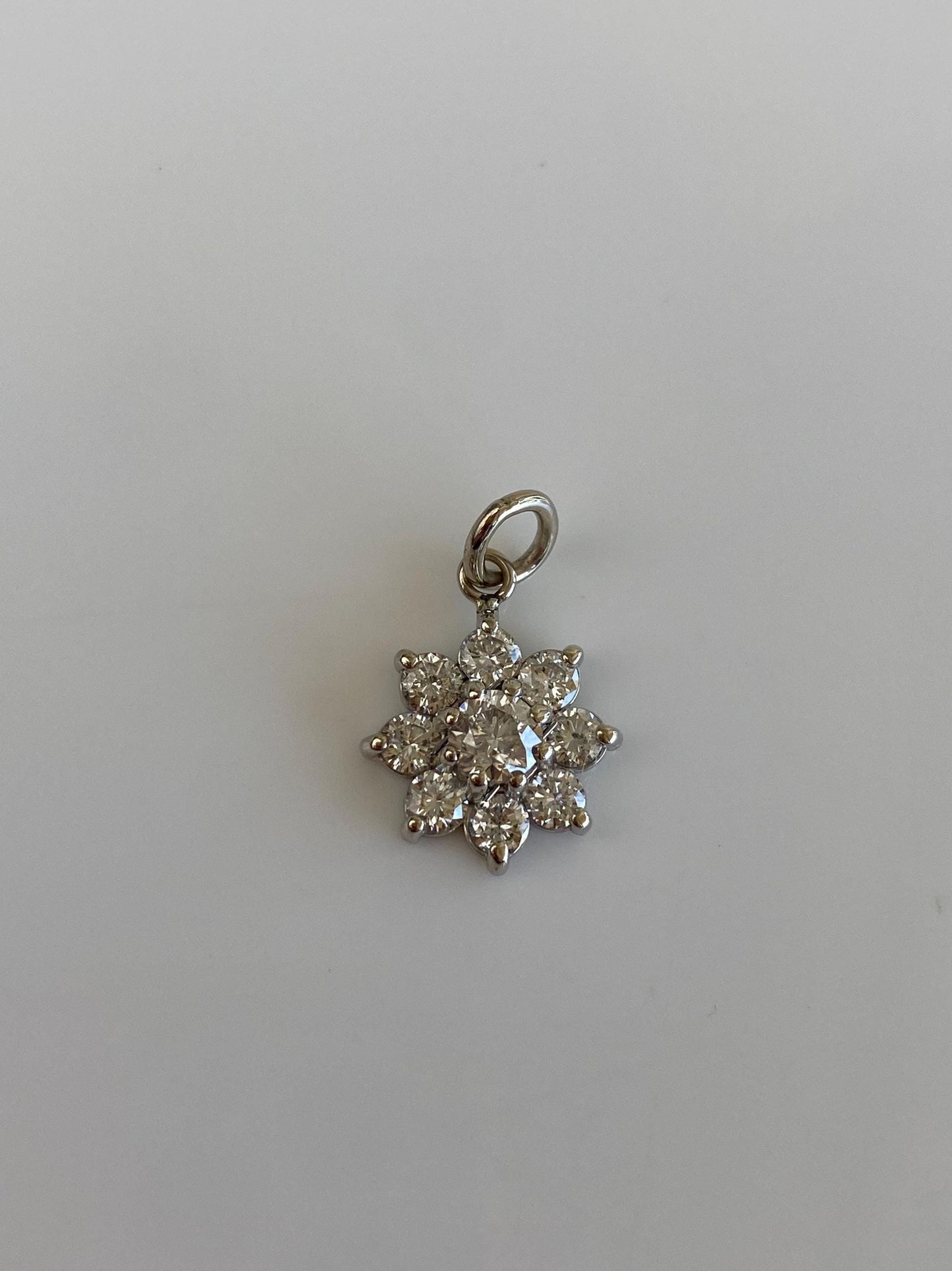 Vintage Solid 14k White Gold Diamond Flower Charm