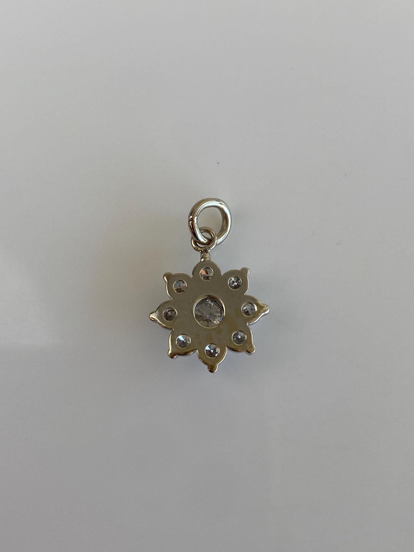 Vintage Solid 14k White Gold Diamond Flower Charm