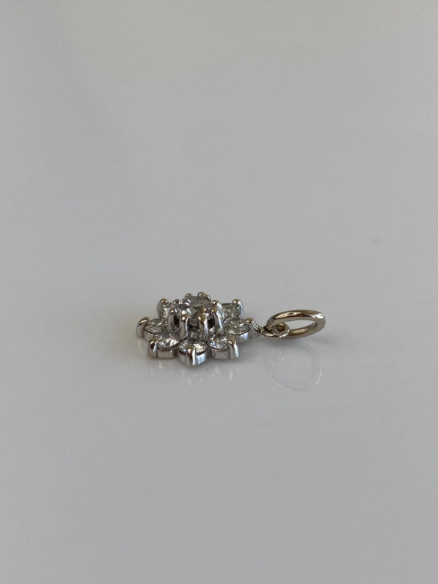 Vintage Solid 14k White Gold Diamond Flower Charm