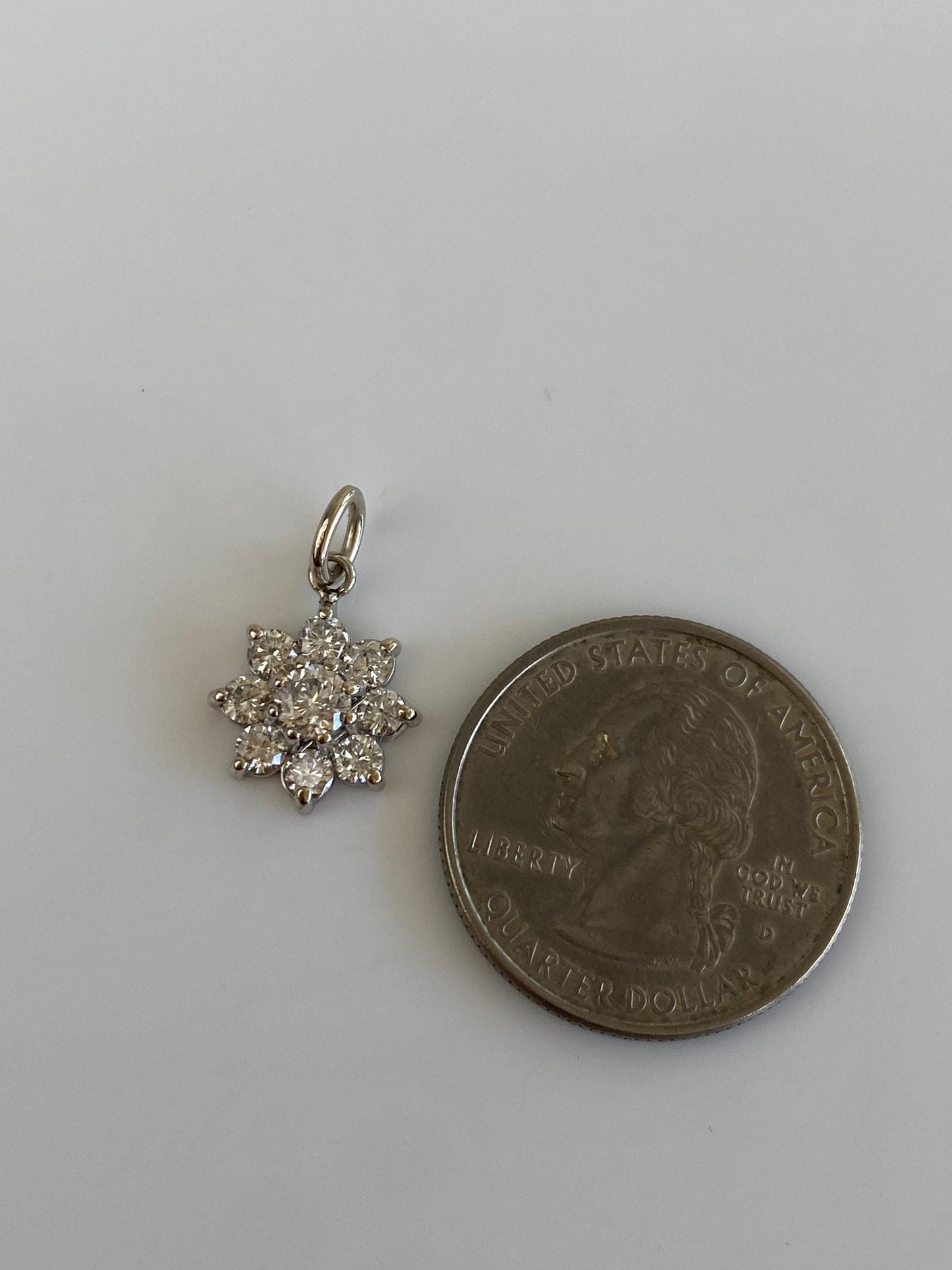 Vintage Solid 14k White Gold Diamond Flower Charm