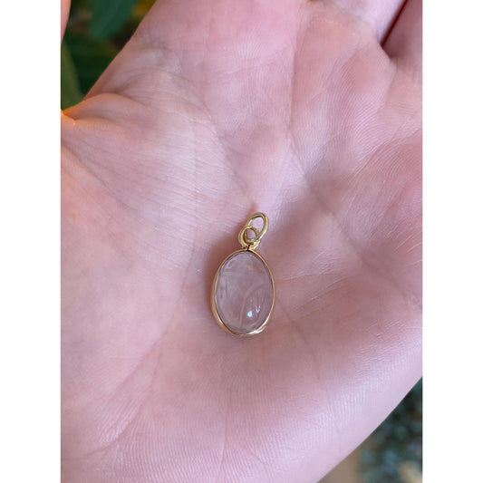 Vintage Solid 14k Yellow Gold Rose Quartz Scarab Charm