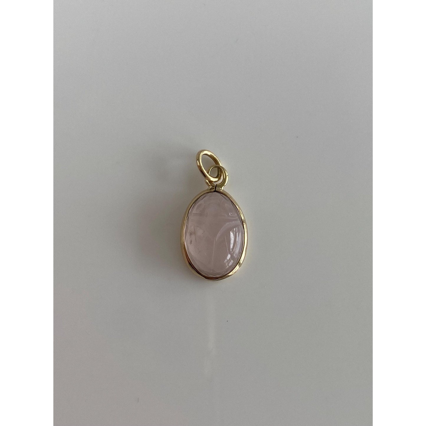 Vintage Solid 14k Yellow Gold Rose Quartz Scarab Charm