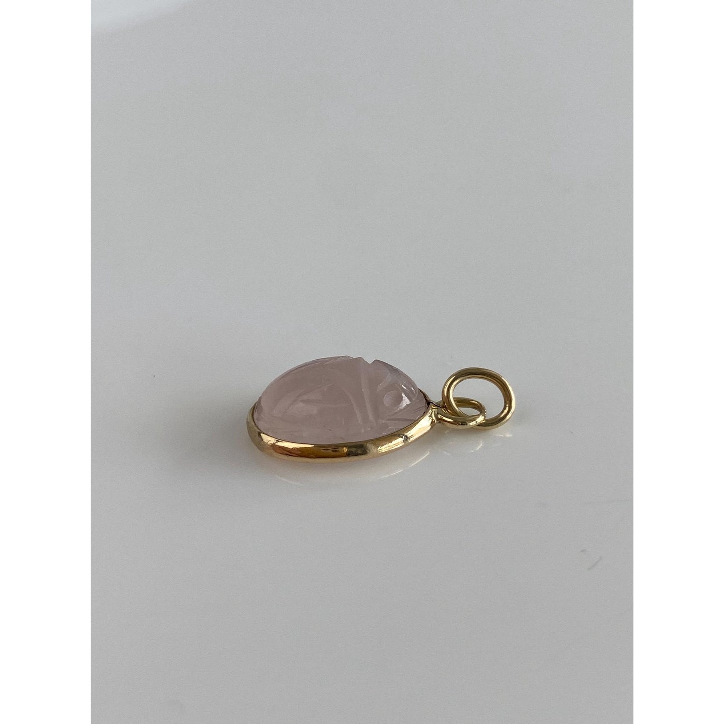 Vintage Solid 14k Yellow Gold Rose Quartz Scarab Charm