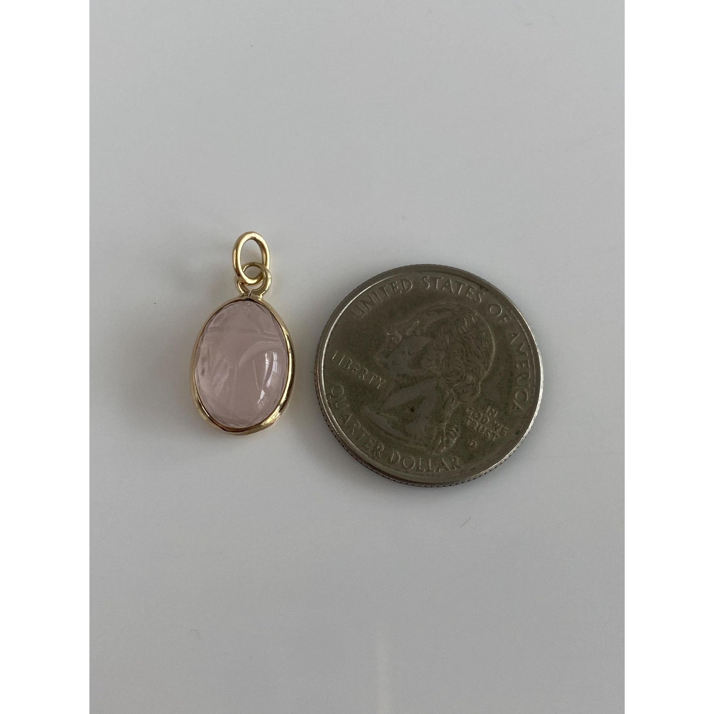 Vintage Solid 14k Yellow Gold Rose Quartz Scarab Charm