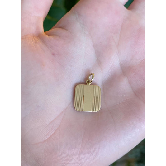 Vintage Solid 14k Yellow Gold Lined Design Cufflink Conversion Charm