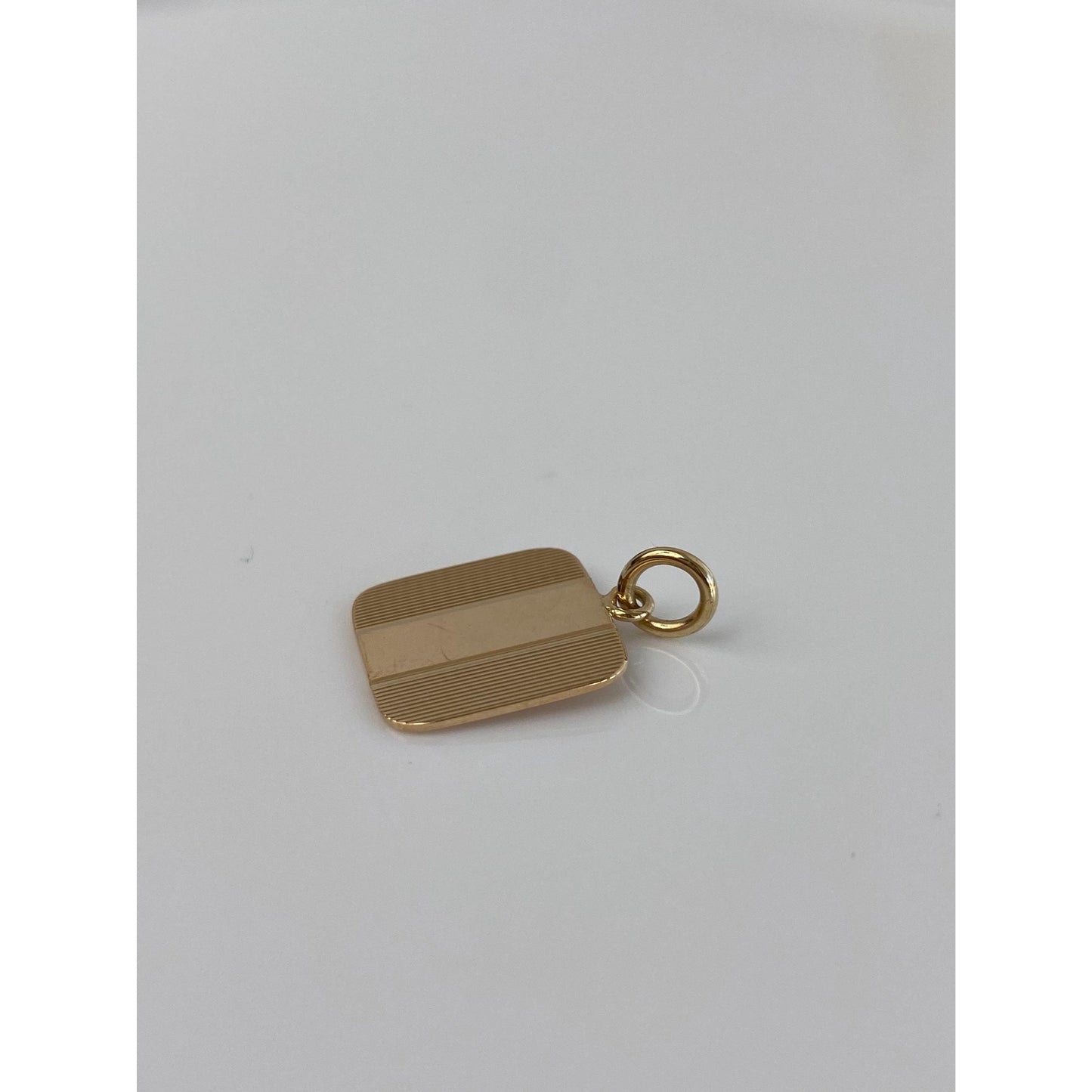 Vintage Solid 14k Yellow Gold Lined Design Cufflink Conversion Charm