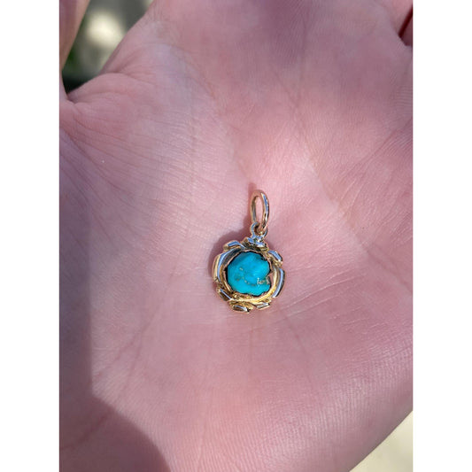 Solid 14k Yellow Gold Turquoise Charm