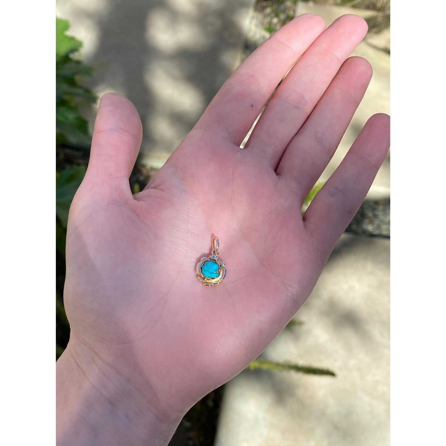 Solid 14k Yellow Gold Turquoise Charm