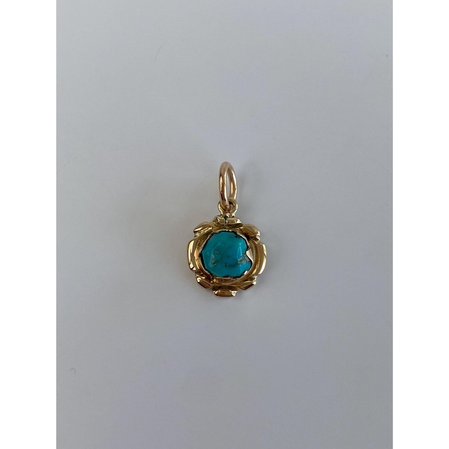 Solid 14k Yellow Gold Turquoise Charm