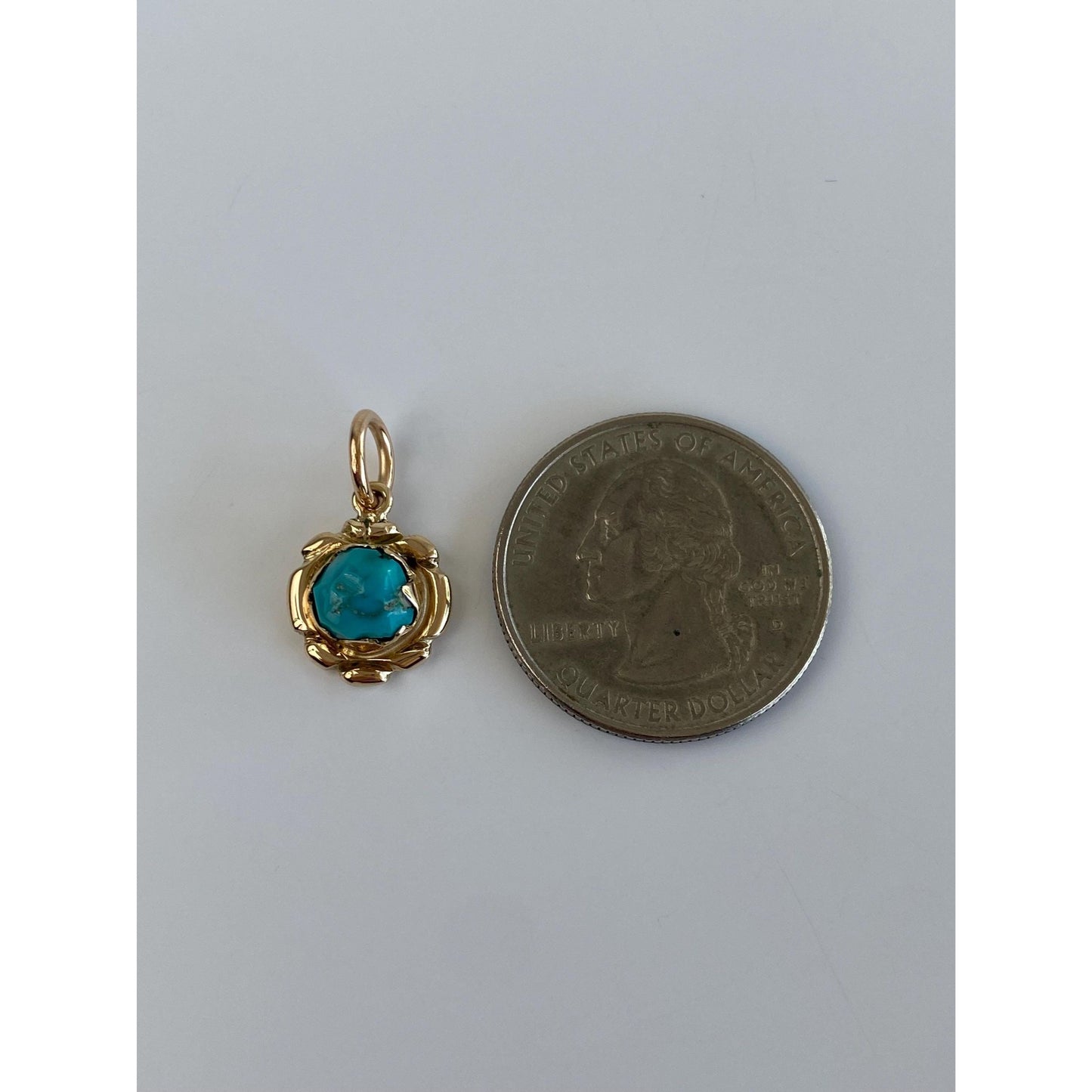 Solid 14k Yellow Gold Turquoise Charm