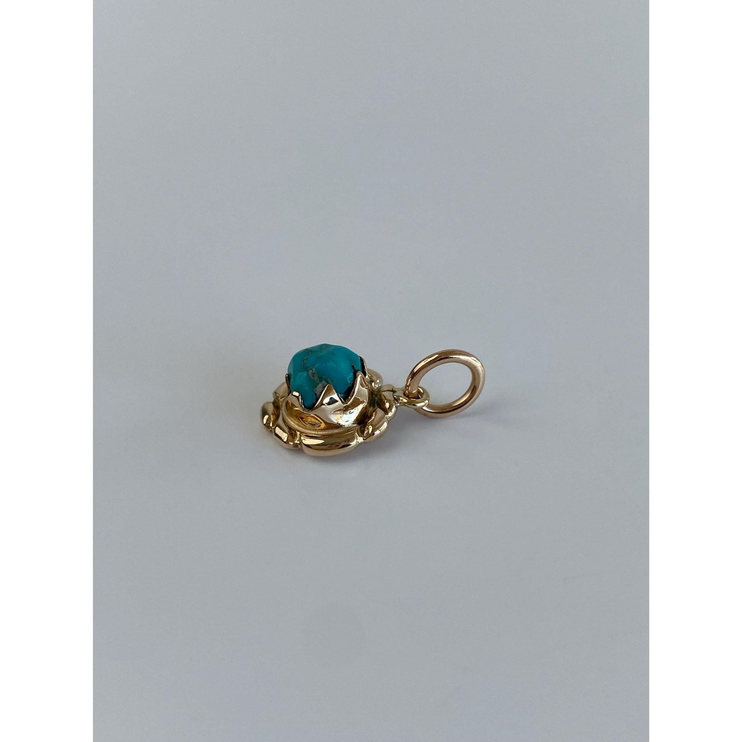 Solid 14k Yellow Gold Turquoise Charm