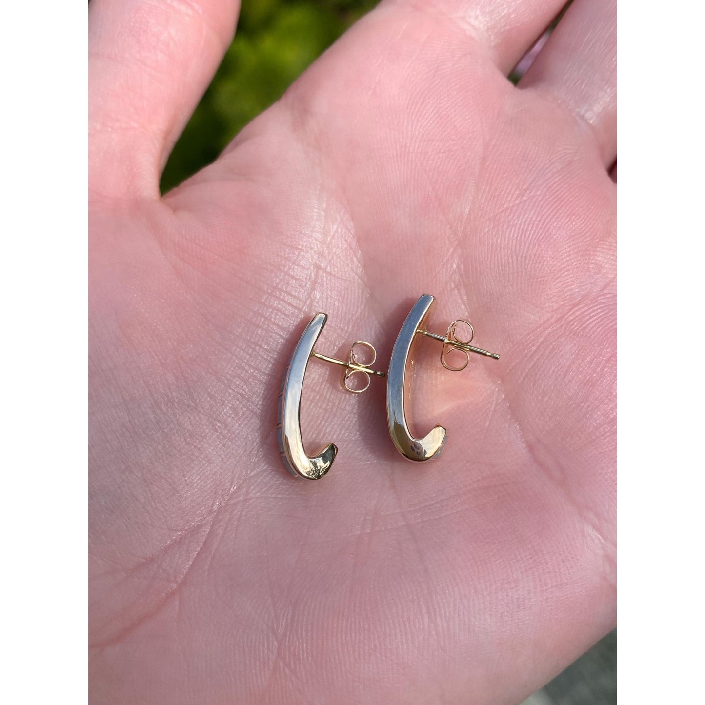 Vintage Solid 14k Yellow Gold Opal Inlay Drop Earrings