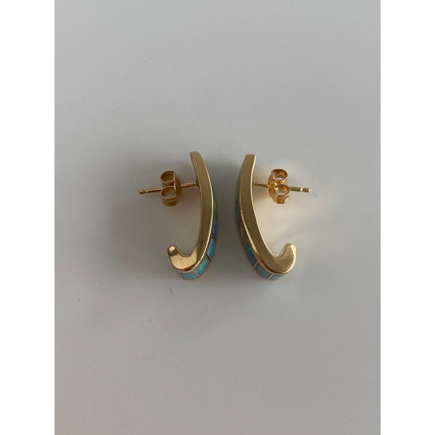 Vintage Solid 14k Yellow Gold Opal Inlay Drop Earrings
