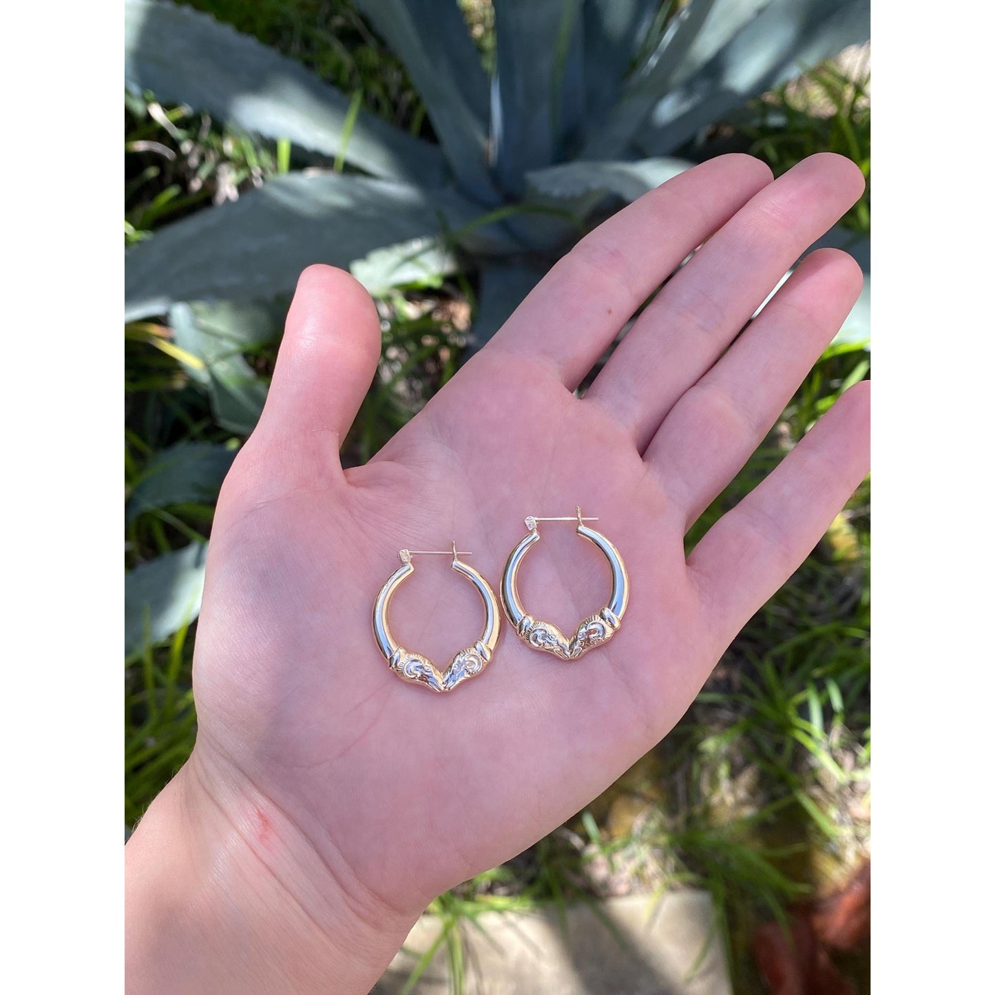 Vintage 14k Yellow Gold Ram Head Hoop Earrings