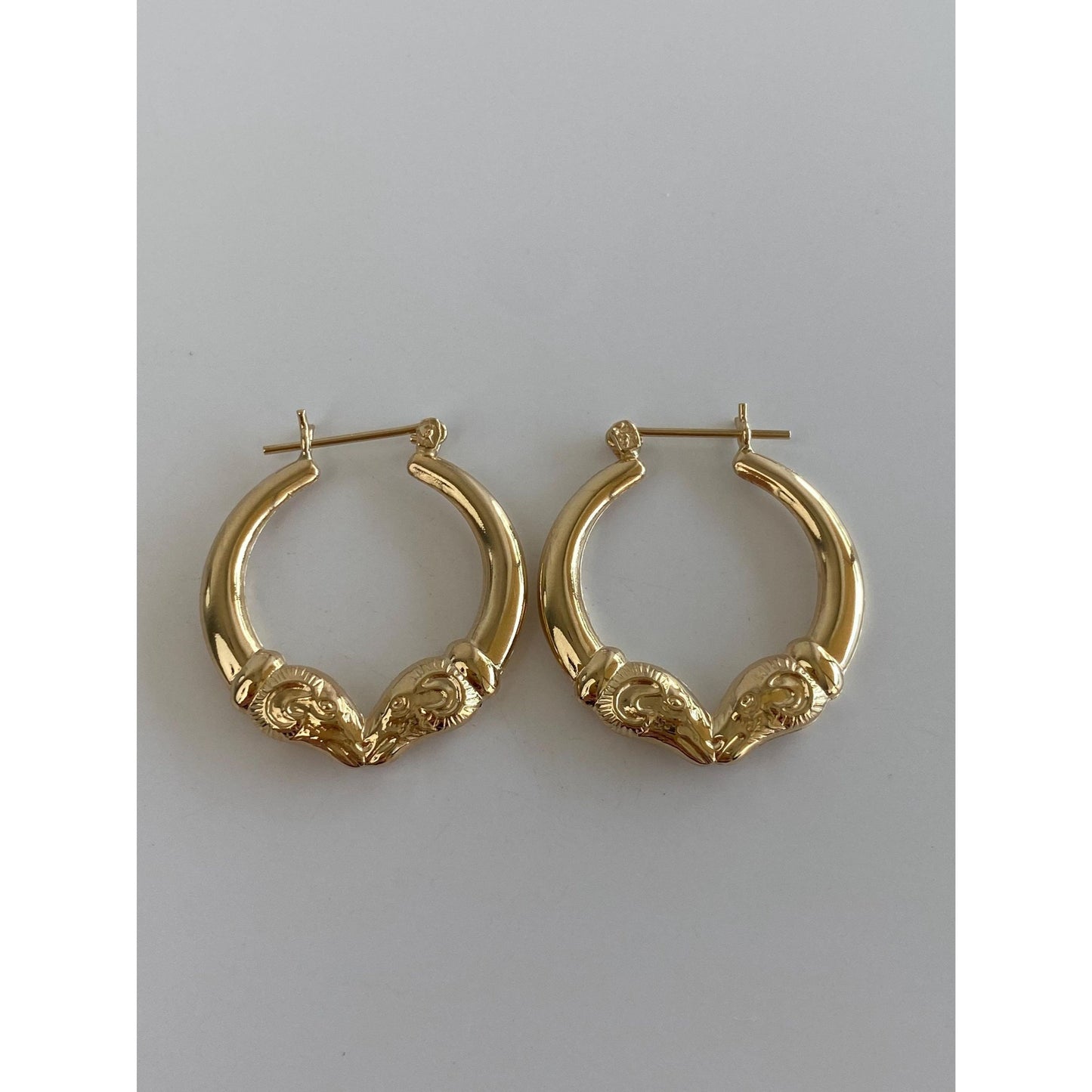 Vintage 14k Yellow Gold Ram Head Hoop Earrings