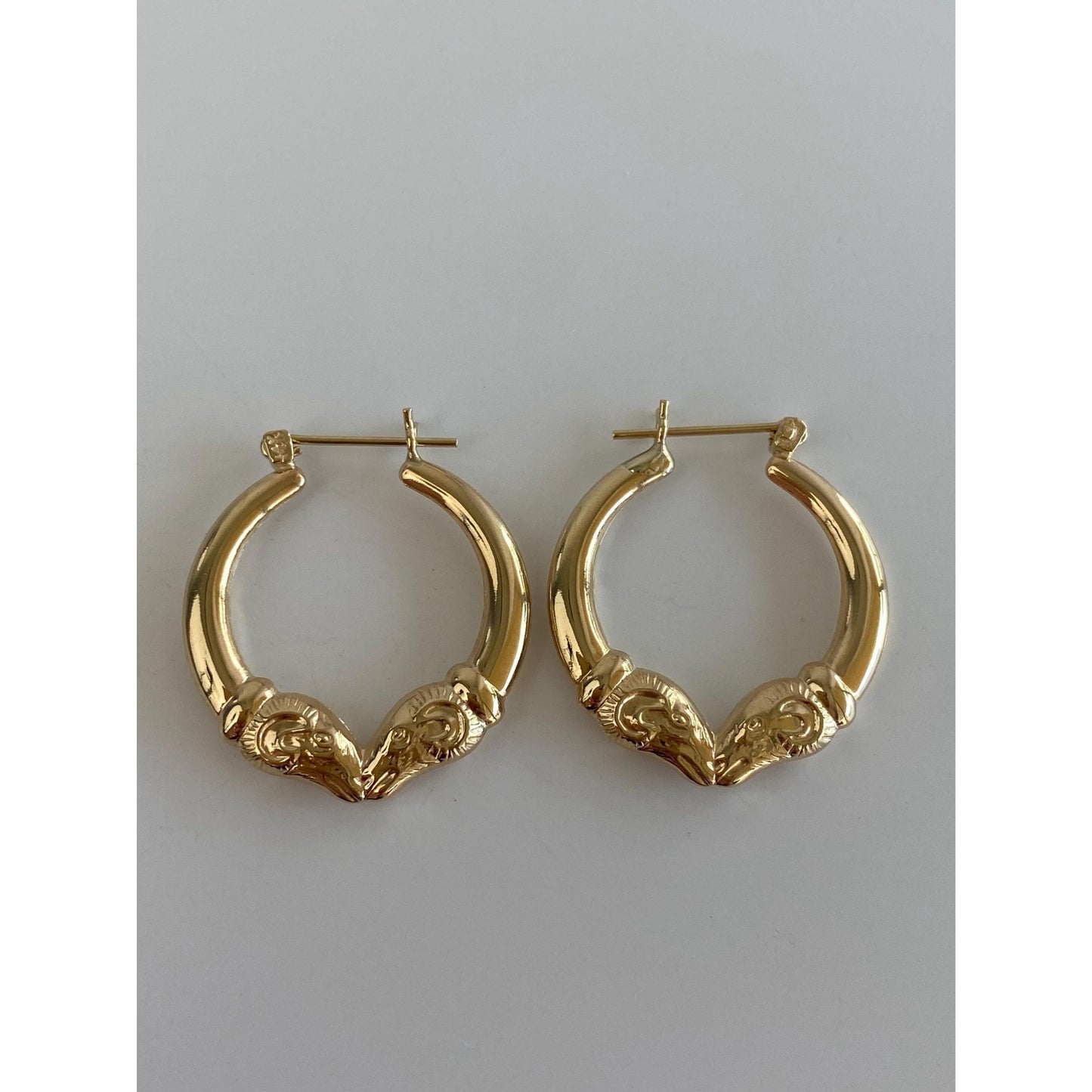 Vintage 14k Yellow Gold Ram Head Hoop Earrings